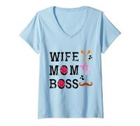 Femme Cool Funny Wife Mom Boss T Shirt, Awesome Best Mom Forever T-Shirt avec Col en V