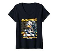 Femme Cool Gaming Duck Quick and Play G amer T-Shirt avec Col en V
