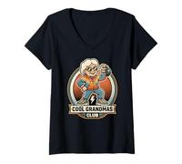 Femme Cool Grandmas Club Gym Workout Kettlebell Lift Comic Retro T-Shirt avec Col en V