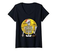 Femme Cool Halloween Squelette Punk Rock Skater Rocker Rocker Garçons Hommes T-Shirt avec Col en V