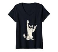 Femme Cool Husky avec Lunettes de Soleil Rock on T-Shirt avec Col en V