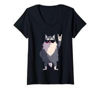 Femme Cool Husky Rock on Funny Dog Lover Animal Graphic Sibérien T-Shirt avec Col en V