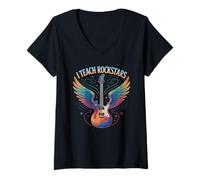 Femme Cool I Teach Rock Stars Teacher Choir Squad Music Motivate T-Shirt avec Col en V