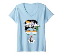 Femme Cool Indian Coffee Mama Mom Mom Girl Aunt India Flag Print T-Shirt avec Col en V