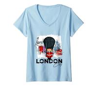 Femme Cool London Vibes, I Love London UK, London Illustration T-Shirt avec Col en V