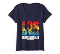 Femme Cool Los Angeles California Dreaming, Los Angeles California T-Shirt avec Col en V, Bleu Marine, L