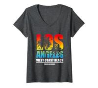 Femme Cool Los Angeles California Dreaming, Los Angeles California T-Shirt avec Col en V, Chiné Foncé, M