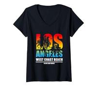 Femme Cool Los Angeles California Dreaming, Los Angeles California T-Shirt avec Col en V, Noir, XXL