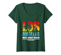 Femme Cool Los Angeles California Dreaming, Los Angeles California T-Shirt avec Col en V, Vert Forêt, XL