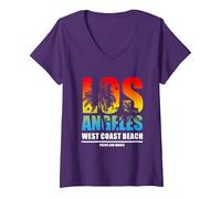 Femme Cool Los Angeles California Dreaming, Los Angeles California T-Shirt avec Col en V, Violet, XL