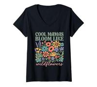 Femme Cool Mamas fleurissent comme des Fleurs Sauvages Rétro Boho T-Shirt avec Col en V