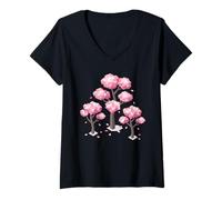 Femme Cool Mignon Cerisier Sakura Printemps Japon Moderne T-Shirt avec Col en V