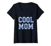 Femme Cool Mom Toile Bleu Vintage Floral Grandmillennial Mommy Mum T-Shirt avec Col en V