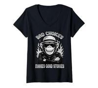 Femme Cool Monkey Bad Choices Make Good Stories Design Humour T-Shirt avec Col en V