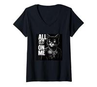 Femme Cool Muscle Black Cat Illustration Novelty Graphic Designs T-Shirt avec Col en V