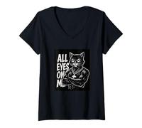 Femme Cool Muscle Black Cat Illustration Novelty Graphic Designs T-Shirt avec Col en V