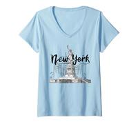 Femme Cool New York City Statue of Liberty Skyline Sketch Drawing T-Shirt avec Col en V
