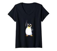 Femme Cool Penguin Musician Rock Roll Party T-Shirt avec Col en V