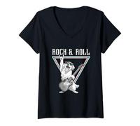 Femme Cool Pet, Guitariste de Rock & Roll Dog T-Shirt avec Col en V