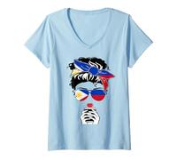 Femme Cool Philippin Coffee Mama Girl Aunt Philippines Flag Graphic T-Shirt avec Col en V