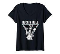 Femme Cool Shades, Guitariste de Rock & Roll Dog T-Shirt avec Col en V