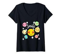 Femme Cool Silhouette Happy Smile Face Illustration Graphic Design T-Shirt avec Col en V