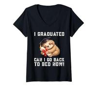 Femme Cool Sloth Graduation, J'Ai Obtenu Mon diplôme, Puis-Je Retourner au lit Maintenant T-Shirt avec Col en V