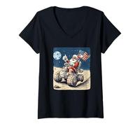 Femme Cool Space Costume de Père Noël pour Lune de Noël T-Shirt avec Col en V