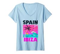 Femme Cool Spain Ibiza Island Illustration Novelty Graphic Designs T-Shirt avec Col en V