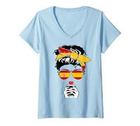 Femme Cool Spanish Coffee Mama Mom Girl Sis Aunt Espagne Flag Print T-Shirt avec Col en V