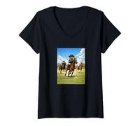 Femme Cool Teddy Bear Playing Horse Polo Game Illustration Graphic T-Shirt avec Col en V