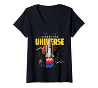Femme Cool Universe Space Shuttle Illustration Graphic Designs T-Shirt avec Col en V