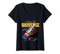 Femme Cool Universe Space Shuttle Illustration Graphic Designs T-Shirt avec Col en V