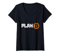 Femme Cool Vintage Bitcoin Cryptocurrency Plan B, Bitcoin Graphic T-Shirt avec Col en V