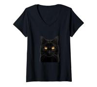 Femme Cool Wild Halloween Black Cat Illustration Graphic Designs T-Shirt avec Col en V