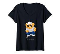 Femme Cool Wild Teddy Bear Playing Golf Style Illustration Graphic T-Shirt avec Col en V