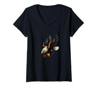 Femme Cool Wild USA Eagle Hunting Illustration Graphic Designs T-Shirt avec Col en V