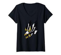 Femme Cool Wild USA Eagle Hunting Illustration Graphic Designs T-Shirt avec Col en V