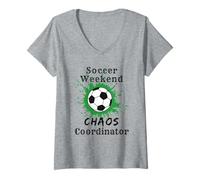 Femme Coordinateur du Chaos du Week-End de Football Funny Soccer MOM Dad T-Shirt avec Col en V