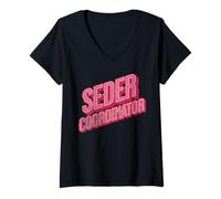 Femme Coordinateur du Seder de Pessah drôle | Leader de la Pâque juive T-Shirt avec Col en V