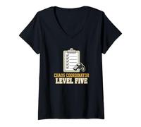 Femme Coordonnateur du Chaos Niveau Cinq Professeur occupé T-Shirt avec Col en V