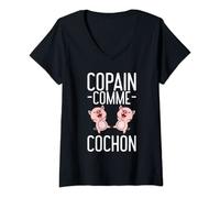 Femme Copain Comme Cochon - Expression Culte - Humour Classique T-Shirt avec Col en V