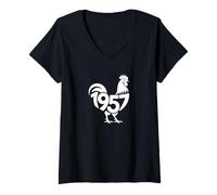 Femme Coq 1957 - Art personnalisé de l'année du Zodiaque Chinois T-Shirt avec Col en V