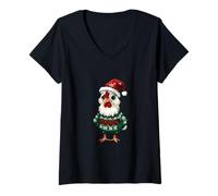 Femme Coq de Noël Mignon de Bande dessinée | Fête de Noël T-Shirt avec Col en V
