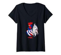 Femme Coq français aux Couleurs du Drapeau T-Shirt avec Col en V