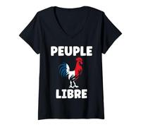 Femme Coq Français Patriotisme fierté Patriote France Peuple Libre T-Shirt avec Col en V