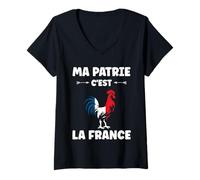 Femme Coq Français Patriotisme Patriote ma Patrie C'est la France T-Shirt avec Col en V