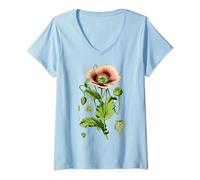Femme Coquelicot rouge Botanique Coquelicots sauvages Coquelicot rouge T-Shirt avec Col en V
