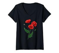 Femme Coquelicot rouge, coquelicots botaniques rouges, fleur de coquelicot T-Shirt avec Col en V