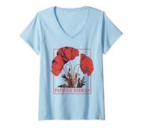 Femme Coquelicot vintage Coquelicots Rhoeas Botanique Floral T-Shirt avec Col en V